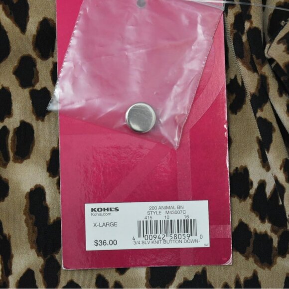 212 Collection Womens XL Leopard Print Button Down Top Polo Animal Print - Picture 5 of 6